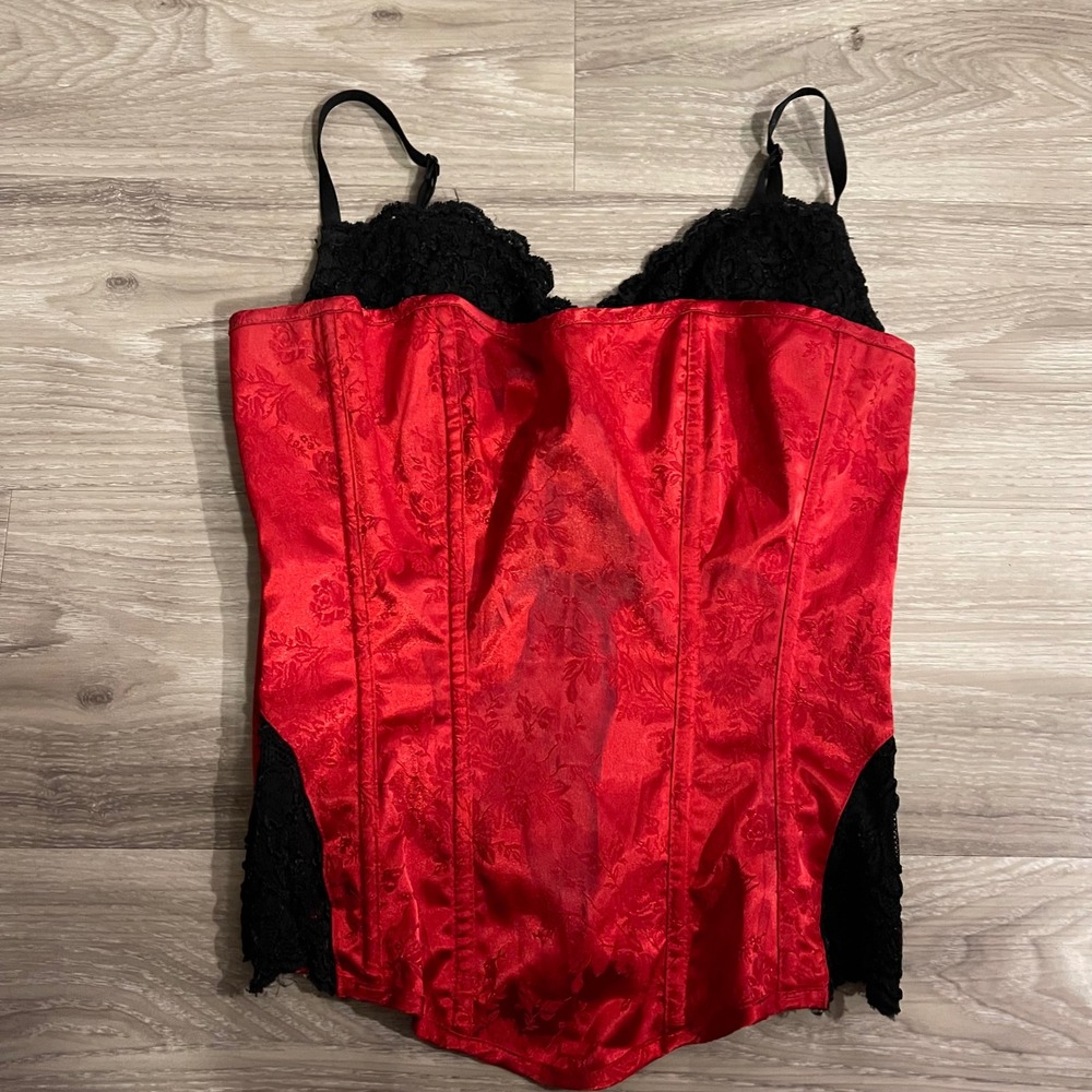Vintage Fredrick's of Hollywood Red Corset Top Lacey Coquette Y2K Lingerie